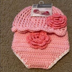 Hand crocheted hat & diaper cover set